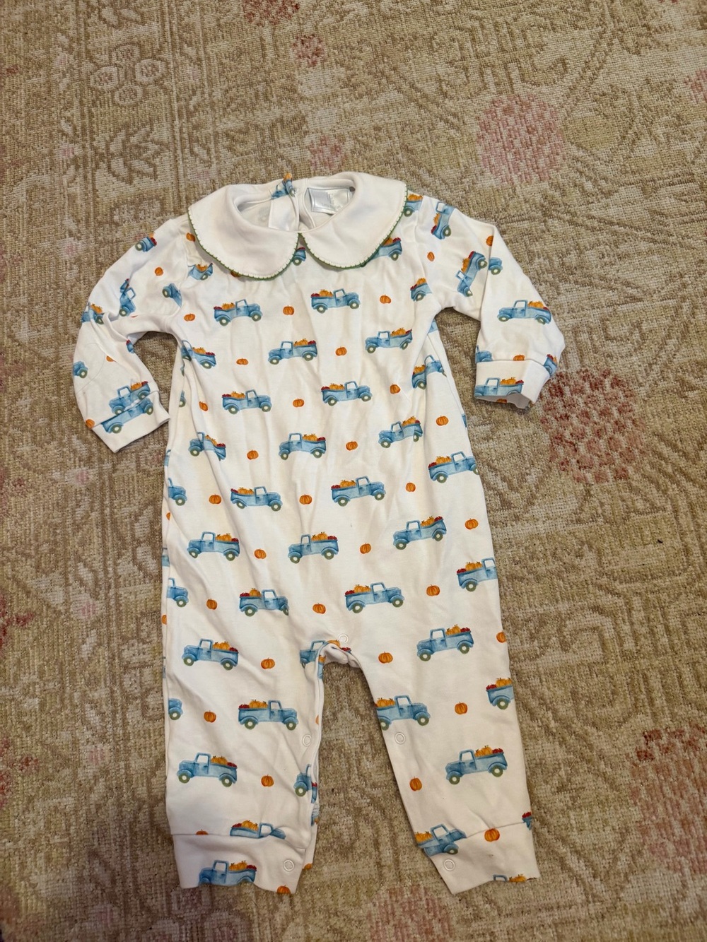 Little English 12 Months Blue Pumpkin Truck Footie Pajamas Fall Baby Outfit